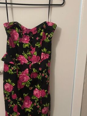 Betsey Johnson Black Dress with Pink and Green Floral Print